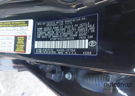 2012 Toyota Camry Se Limited Edition z USA, uszkodzony, nr VIN 4T1BF1FK2CU196506